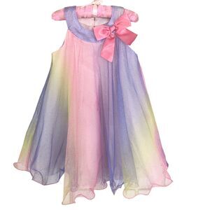 Bonnie Jean Special Occasion Girls Flare Dress Pastel Rainbow Sheer Glitter 4T